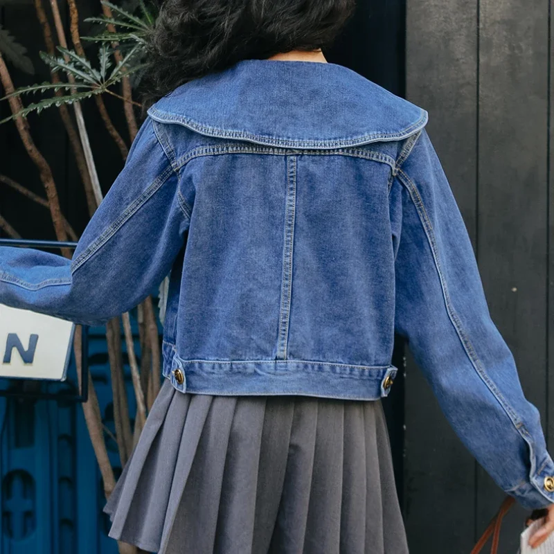 Chaqueta vaquera de manga larga para mujer, abrigo holgado informal con cuello de muñeca y bolsillo, con botones coreanos, a la moda, primavera y otoño, 2023