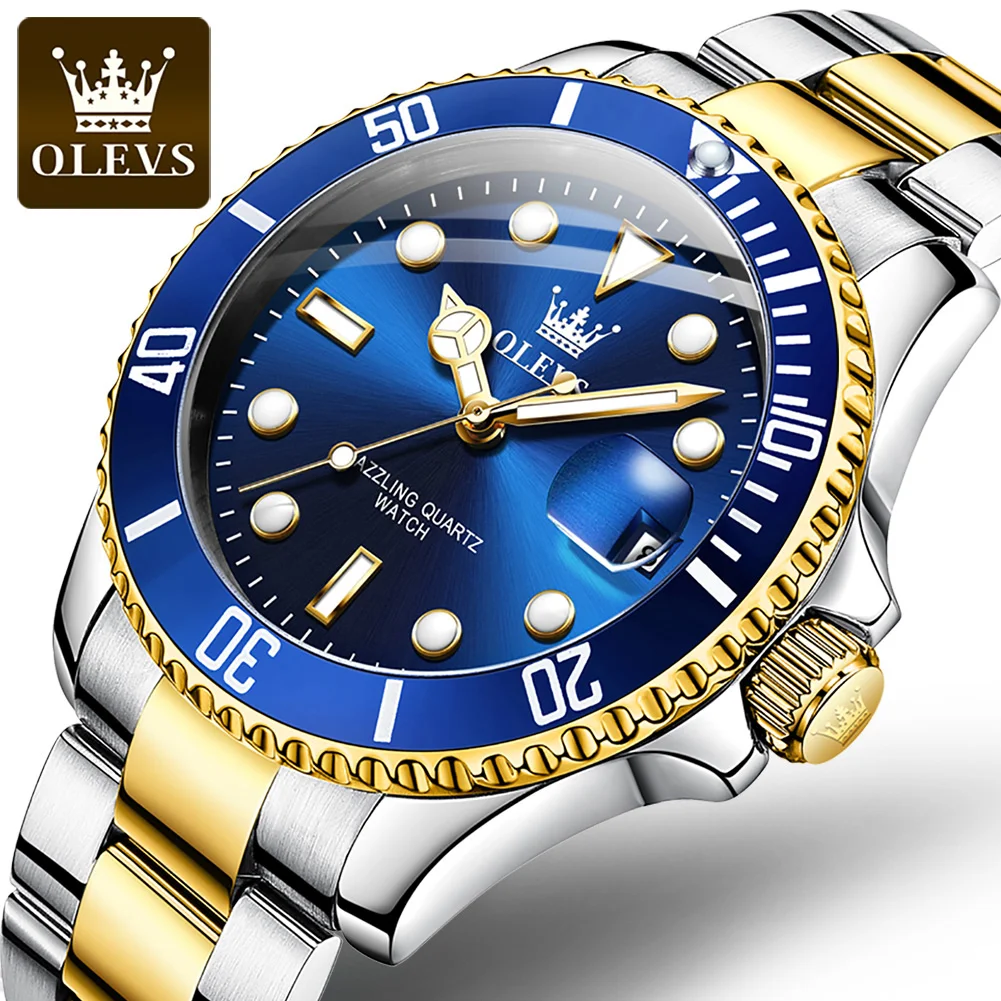 OLEVS Blue water ghost Mens Watches Stainless Steel Top Brand Luxury Quartz With Watch For Men Relogio Masculino Watch for man