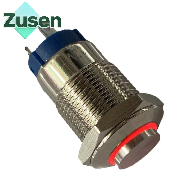 Zusen 12mm Metal High head Push Button Switch Latching/Momentary Ring Led Light IP65