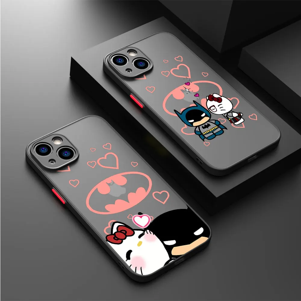 Super Hero Batmans cute  hellokitty Phone Case for Apple iPhone 15 16 Pro XS Max 13 14 Plus XR SE 7 8 12 11 Pro plus Matte