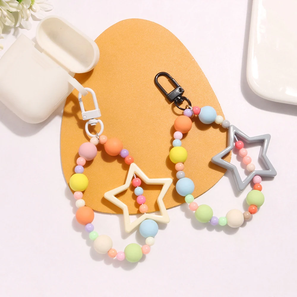 Earphone Cover Ornament Car Keychain Pentagram Pendant Phone Case Lanyard Bag Pendant Beautiful Colorful Women Girls Fresh Sweet