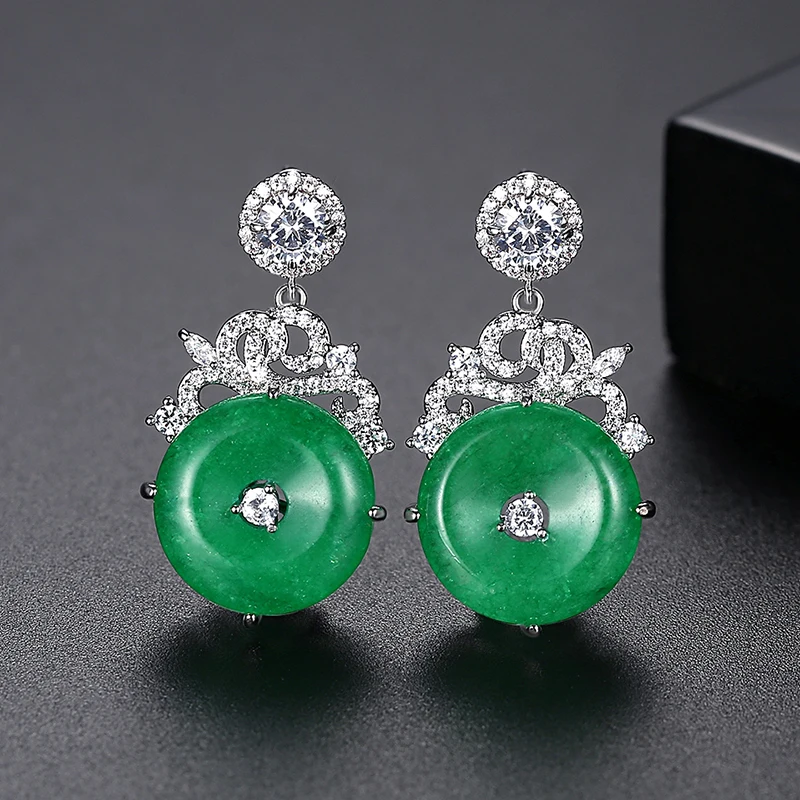 LUOTEEMI New Fashion Green Stone Drop Long Earrings for Women Elegant Girl Cubic Zirconia Earring Stylish Chic Jewelry Gifts