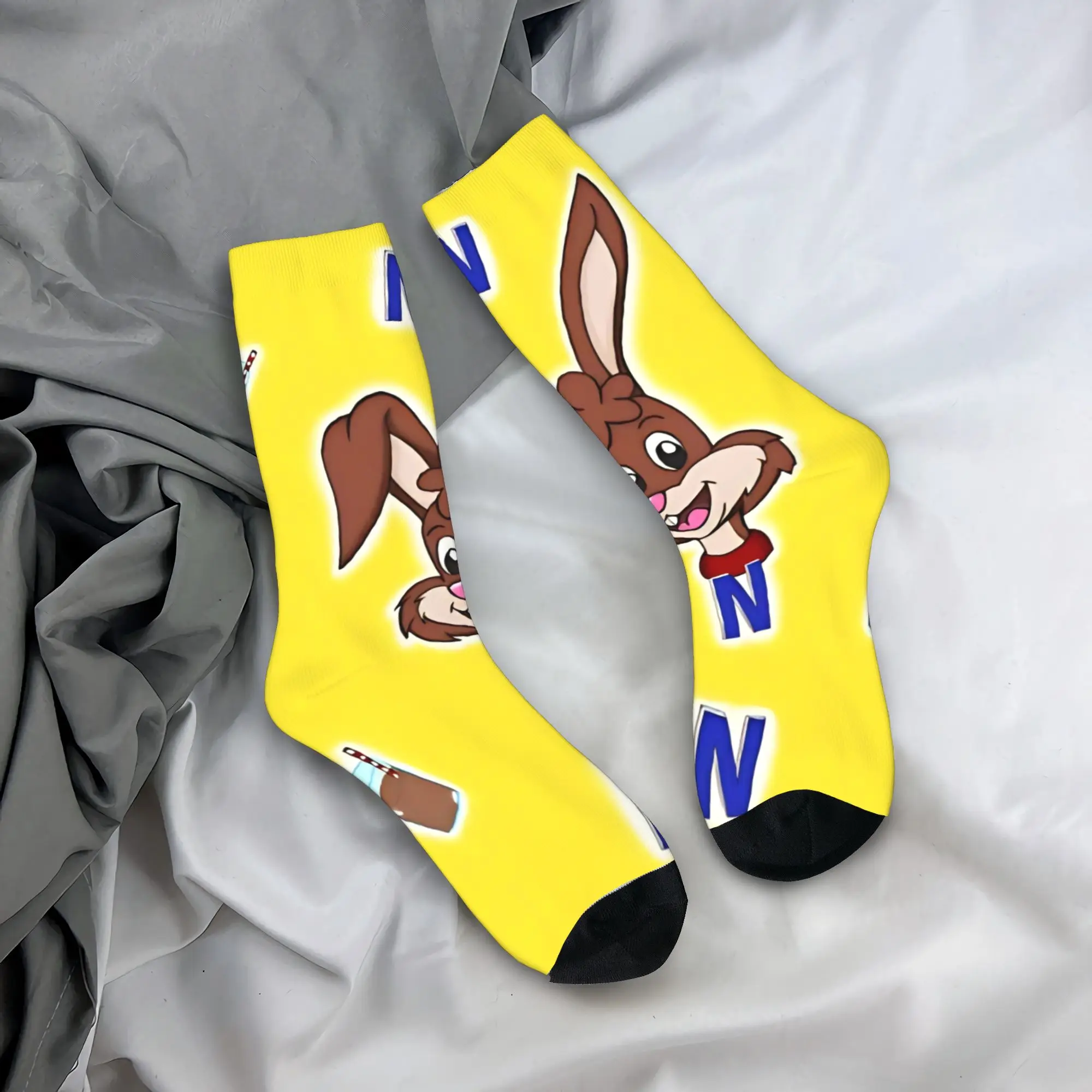 Calcetines N-Nesquik con diseño de conejo y leche de chocolate, calcetines retro antideslizantes para hombre, calcetines gráficos de alta calidad para escalada