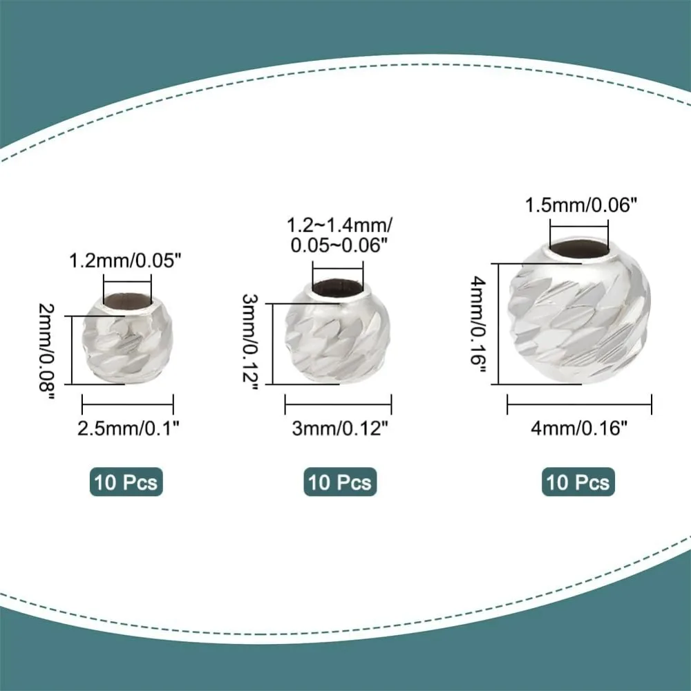 30 Uds. Cuentas espaciadoras de Plata de Ley 925 2/3/4mm pequeñas cuentas redondas patrón infinito Metal agujero grande para kit de fabricación