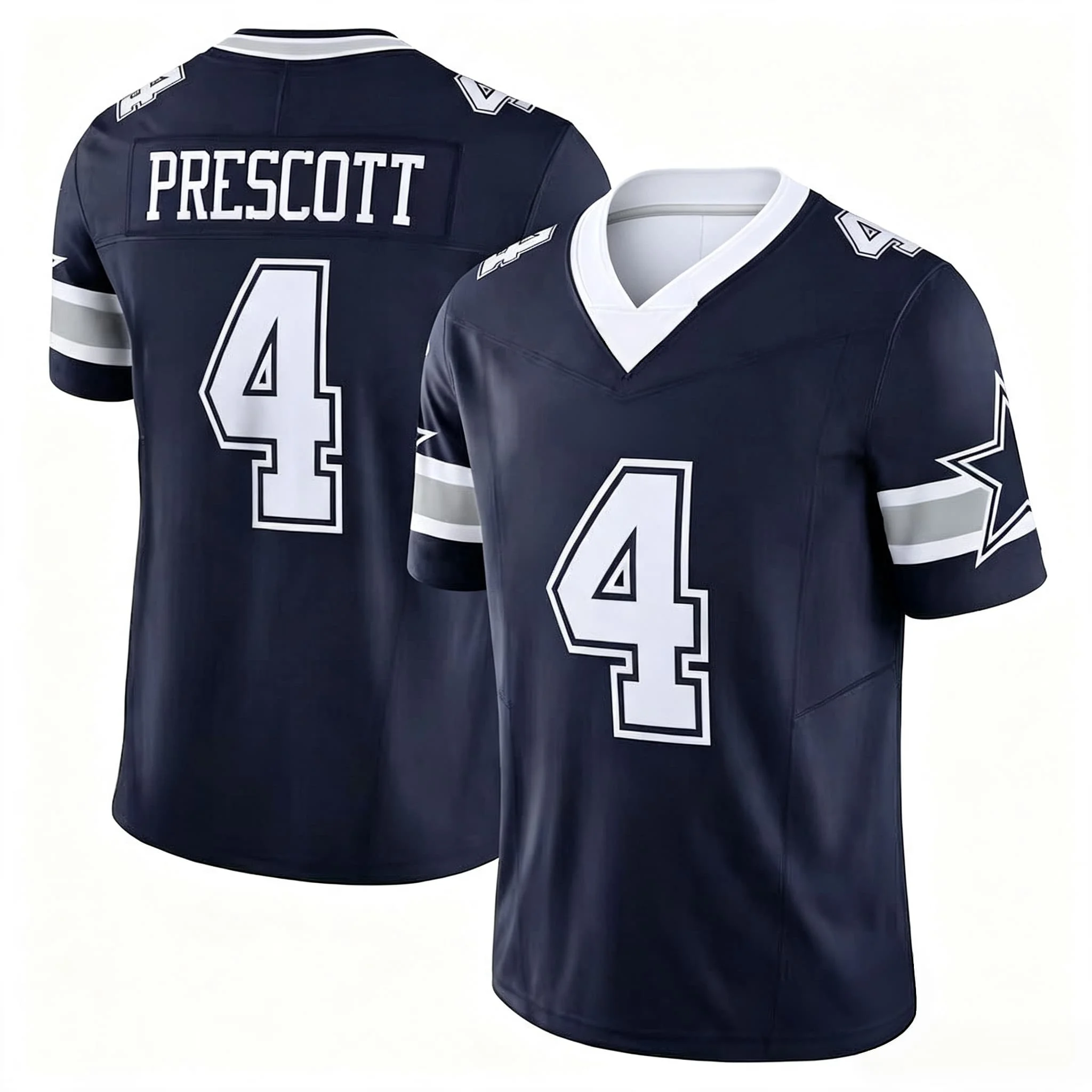 Men #4 Prescott American Football Jersey V‑Neck Short Sleeve Tops Quick Dry Sport Fan  Casual Sports Training  Family Matching
