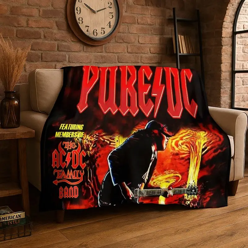 Fashion ACDC Rock Band Sign Catoon Flannel Blanket,Ultra Soft Warm Plush Throw for Home Bedroom Bed Sofa Cover Camping Picnic