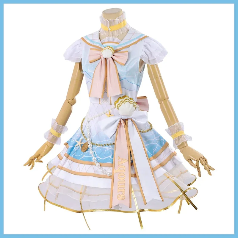Аниме Lovelive! Sunshine Kanan Matsuura Косплей Костюм Белый Розовый Лолита Платье Принцессы Парик Женский Сексуальный Костюм Для Дня Рождения; 2'a,