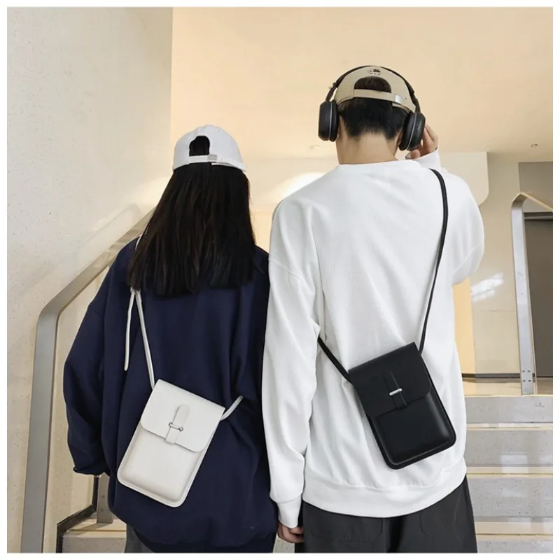 Small Women Men Shoulder Messenger Bags Korean Fashion Pu Leather Student Crossbody Bag for Teenager 2023 Unisex Phone Handbags