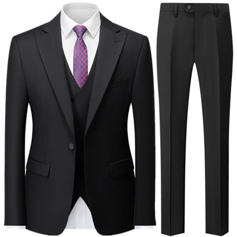 Autumn New Men\'s Slim British Wedding Solid Color Dress Blazer / Male Three Piece Suit Coat Vest Pants Trousers Waistcoat