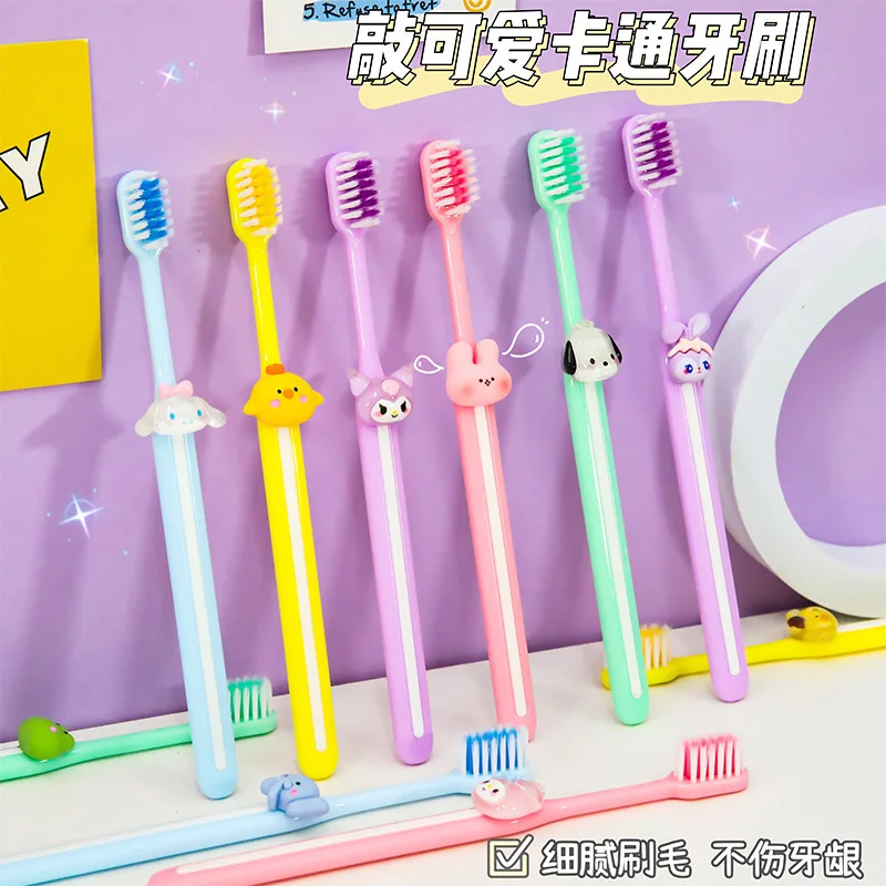 3pcs Sanrio Cute Toothbrush Mymelody Kuromi Cinnamoroll Cartoon Student Adult Household Fine Hair Toothbrush Cleaning Toothguard