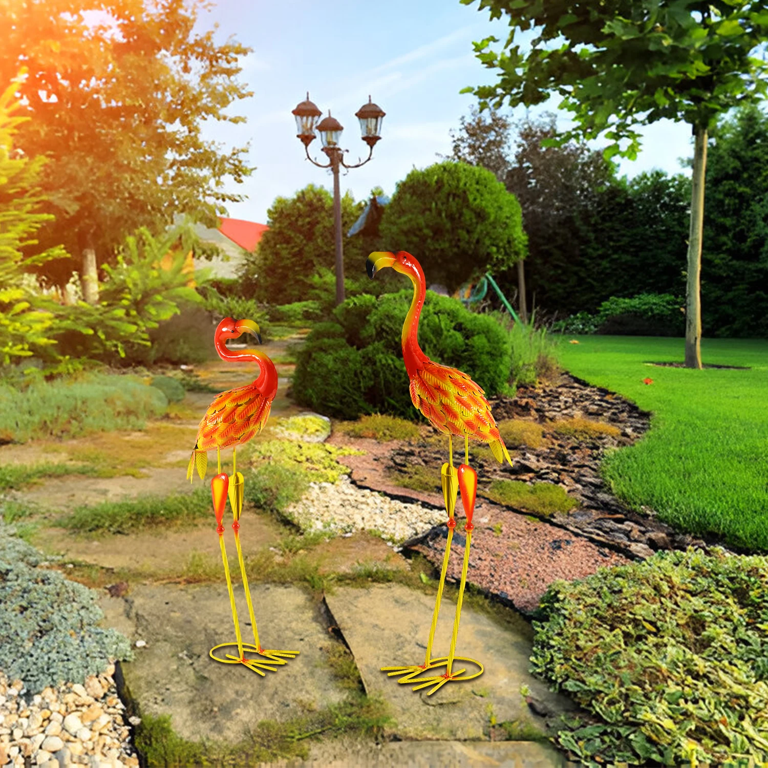 2pc, Large Metal Flamingo Garden Statues And Sculptures, Flamingo Bird Garden Art Outdoor Statue For Home Decor, Garden Decor, P