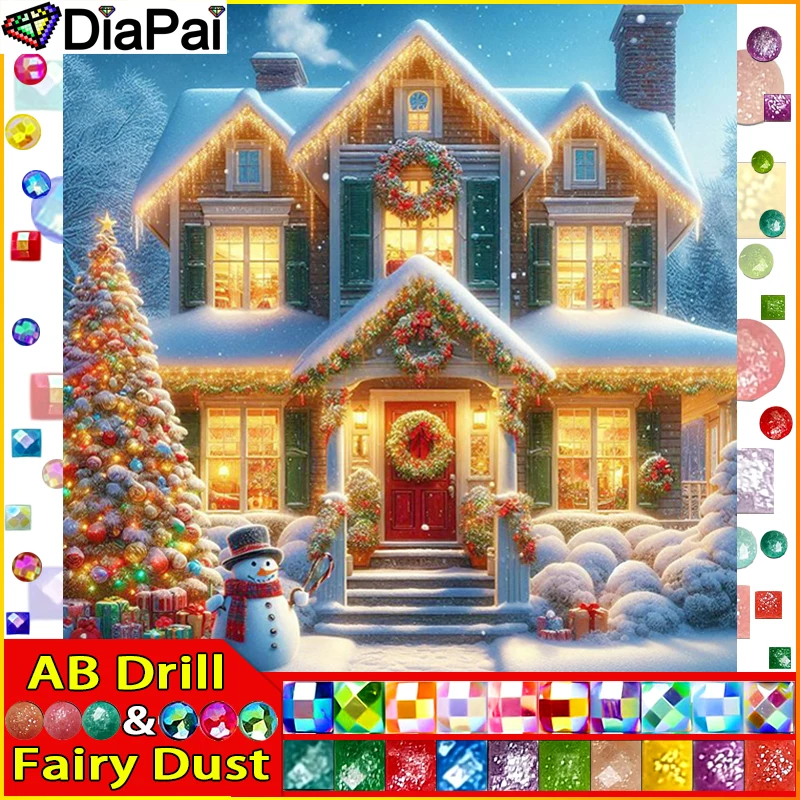 DiaPai Fairy Dust AB 5d Diamond Painting Full Square/Round "House Tree Snow" Picture Of Rhinestone DIY Diamond Embroidery Home