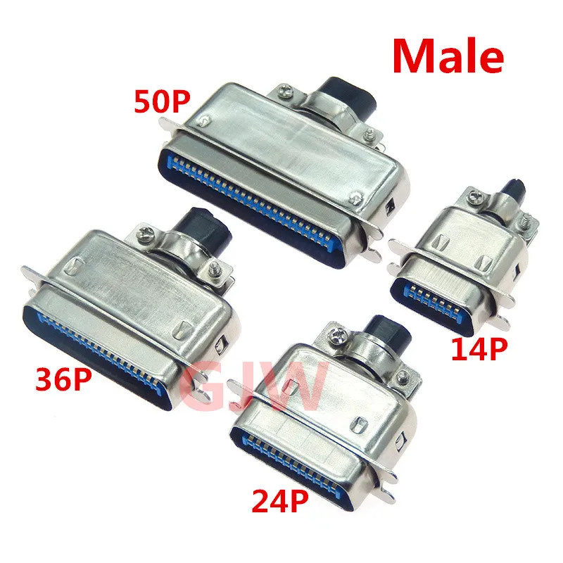 1PCS 57 Series Male Solder Centronics Connector CN14/24/36/50P Ribbon Computer Printer Cable Mount Adapters with Mental Cover