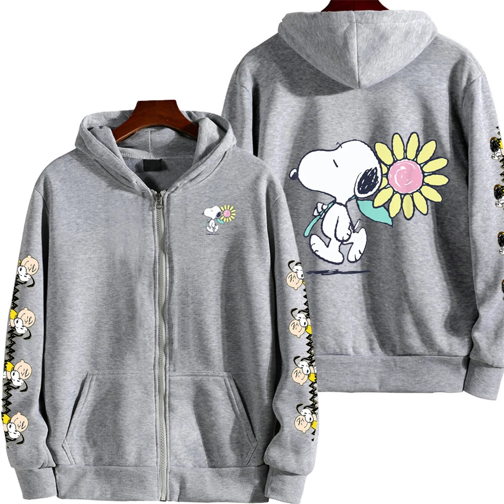 snoopy and Sunflowers Men's Cartoon Autumn/Winter Zipper Hoodie Women's Street Casual Fashion Couple Sports oversize Hoodie