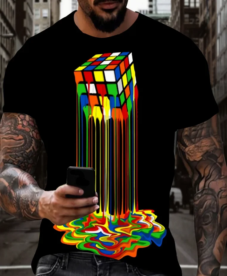 Men'S T-Shirt with A Retro 3D Print in Vibrant Colors Featuring A Stylish and Casual Hip-Hop Streetwear Design T-Shirts