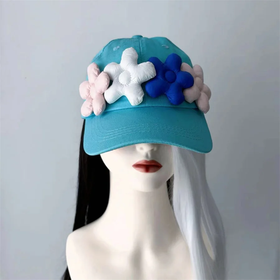 Y Demo Sweet Floral Patchwork Women Blue Baseball Cap Casual Solid Color Hat Streetwear