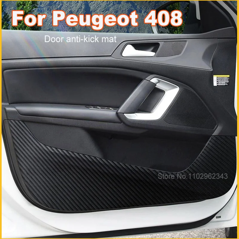 For Peugeot 408 2023-2024 Car Door Anti-kick Pad Carbon Fiber Leather Protection Film Stickers Decorative Mat Auto Accessories