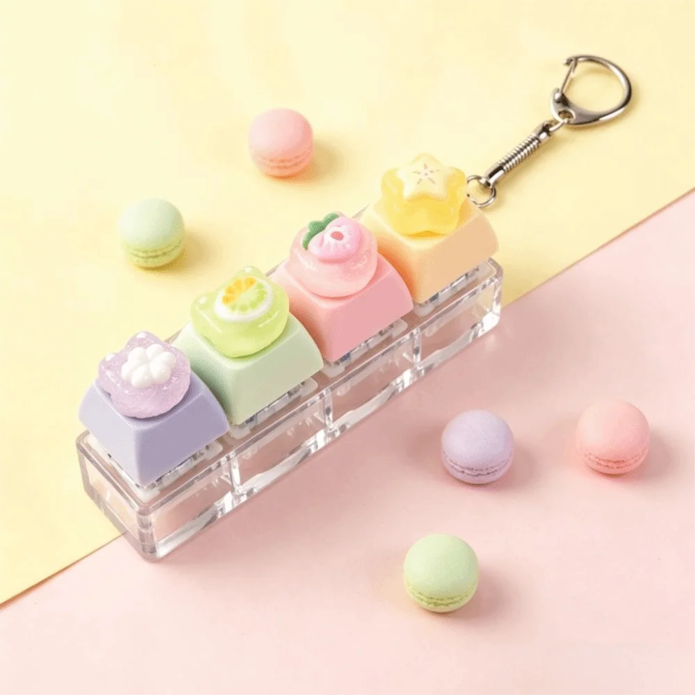 Kawaii 4-Key Fidget Keychain Smooth Portable Push Button Keychain Fruit Cute Reduce Pressure Travel Companion