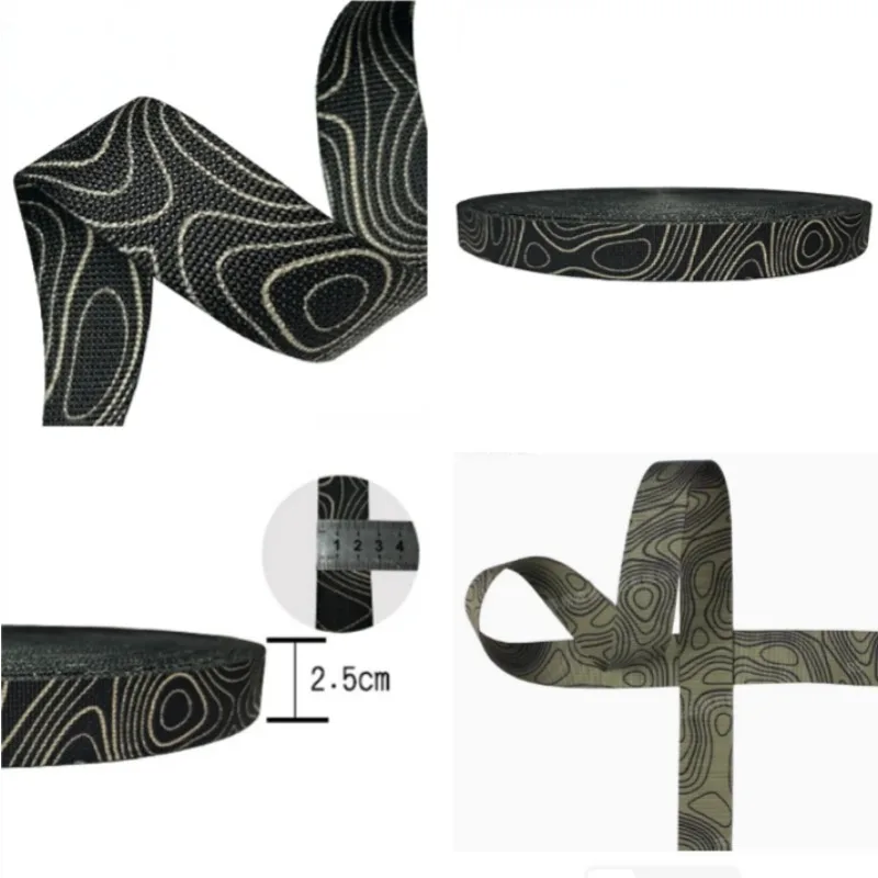 

Black Green All-terrain Camouflage Webbing Non-elastic Edging Strips Bag Strap Tactical Gear Hunting Accessories Sports