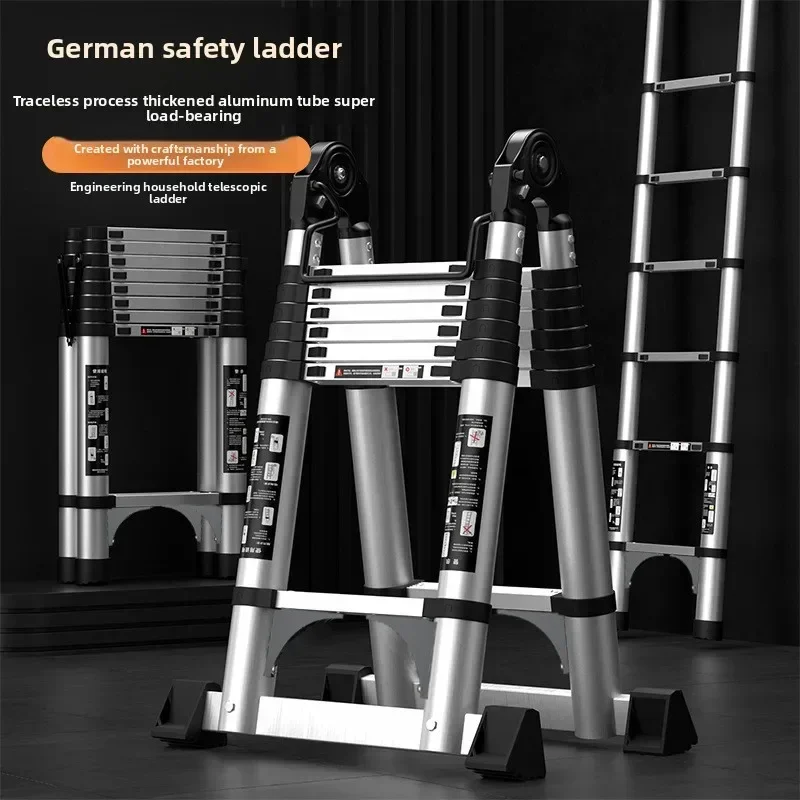telescopic herringbone ladder staircase indoor lifting folding ladder bamboo ladder Thickened aluminum alloy multifunctional