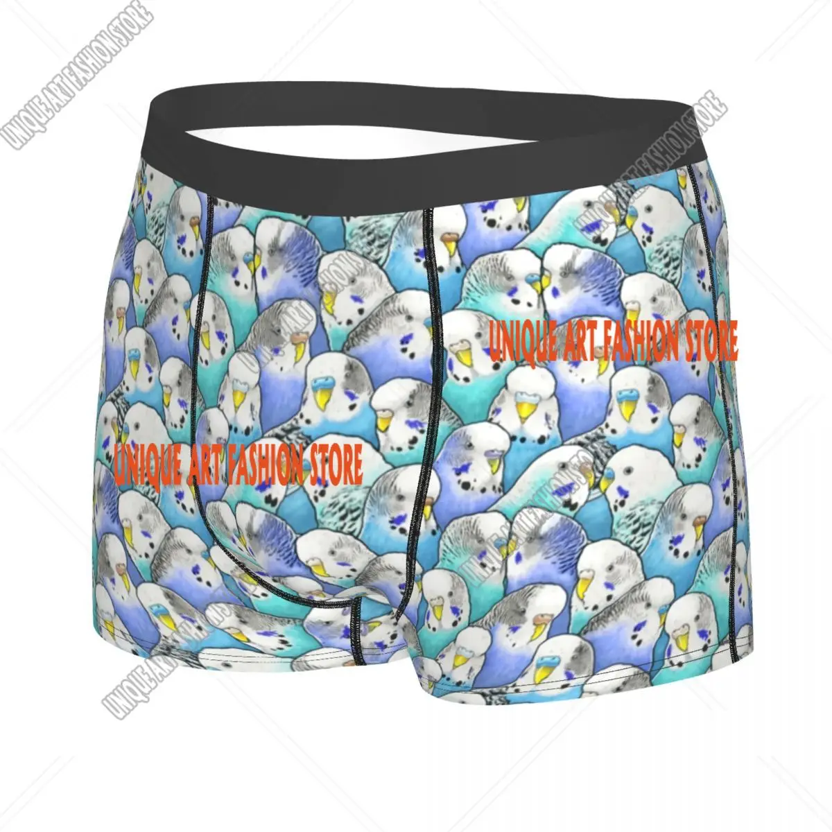 Custom Fashion Blue Budgies Parakeet Pattern Boxers Shorts Panties Male Underpants Stretch Briefs Underwear