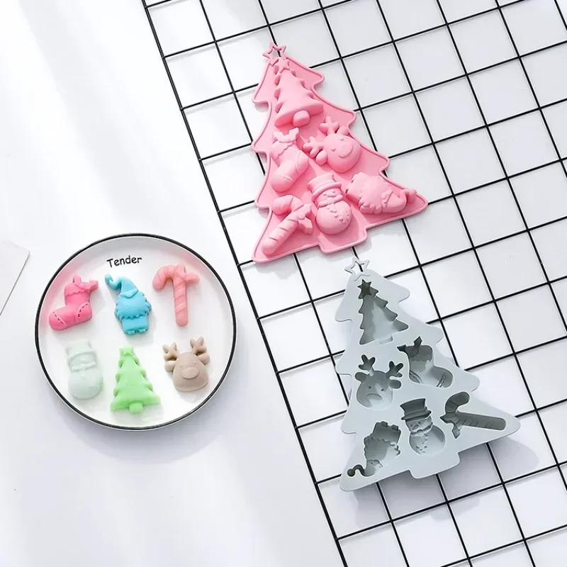 

6 Patterns Christmas Tree Silicone Cake Mold DIY Gift Chocolate Baking Tool Dropper Kitchen Supplies Dessert Candy Color Scheme