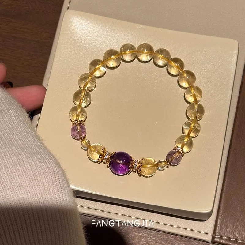 

Новый натуральный бразильский желтый браслет с аметистом на удачу для женщин
