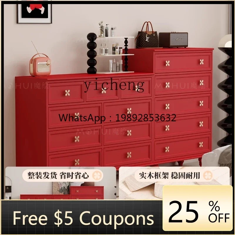 B1 living room light luxury entrance cabinet red storage cabinet decorative master bedroom bedside cabinet
