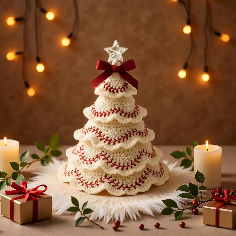 15cm Handmade Football/Baseball Crochet Christmas Tree Ornaments DIY Sports Themed Knit Christmas Tree Kit For Holiday Decor