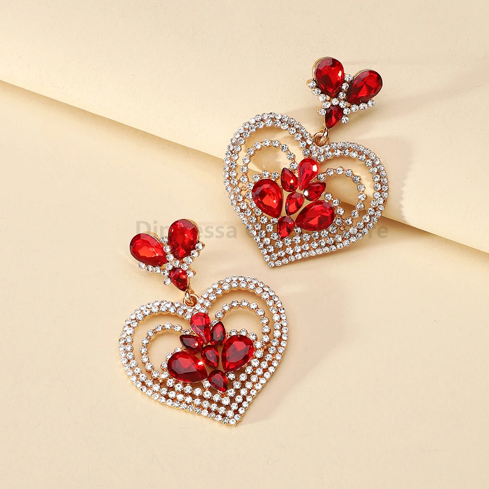 Multicolor Heart Crystal Female Charm Romantic Wedding Party Jewelry Trend Luxury Ear Accessories Unusual Dangle Drop Earrings
