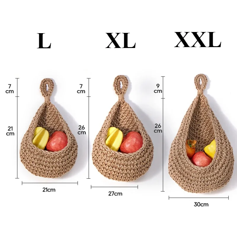 1pc Vegetable Fruit Basket Organizer Hand-Woven Wall Mounted Teardrop Mesh Pocket Plants Flowers Kitchen Garden Decoration