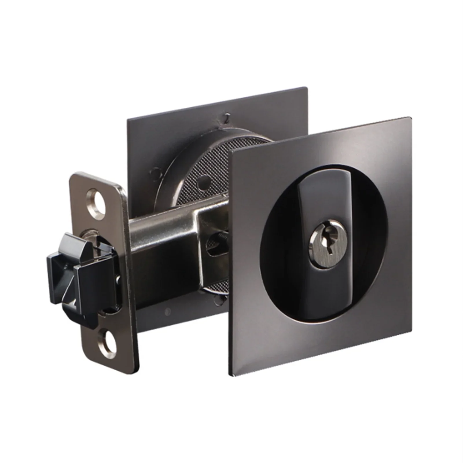 Square Sliding Door Lock Embedded Sliding Door Lock Pocket Door Lock With Key Invisible Bathroom Single Hook Lock