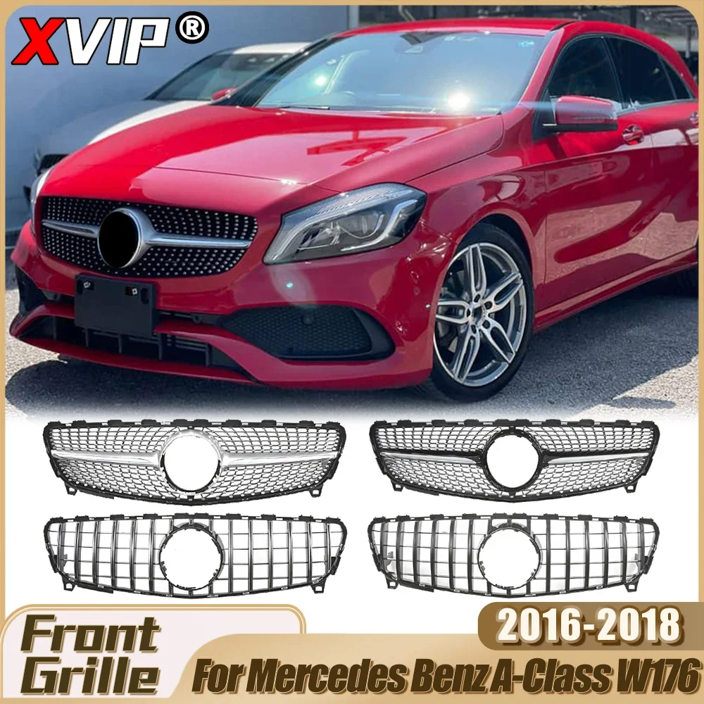 

XVIP Front Chrome Silver Diamonds Style Racing Grille For Mercedes Benz A W176 2016-2018 A180 A200 A250 A45 AMG Upper Grill Mesh