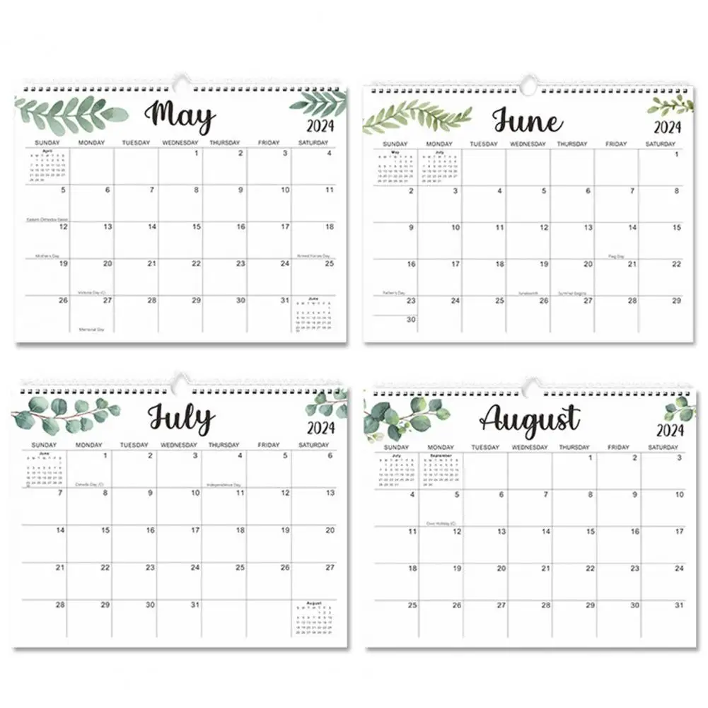 English Calendar 2024 Minimalist Yo Coil Wall Calendar Spacious Monthly Layout Easy-to-read Numbers Letters Calendar