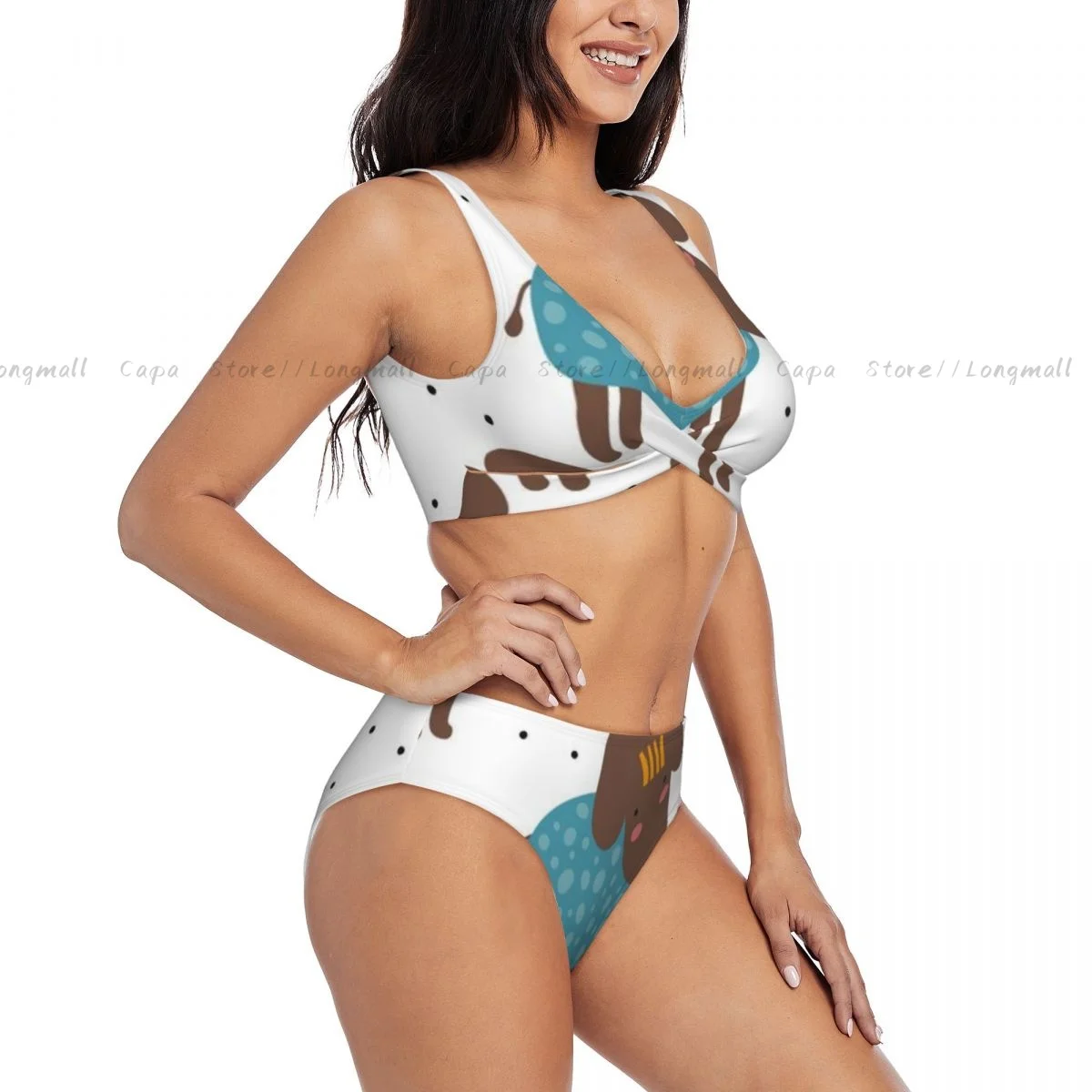 

Летний женский комплект бикини с v-образным вырезом, абстрактный купальник для маленьких собак, женский купальник из двух предметов, пляжный купальный костюм