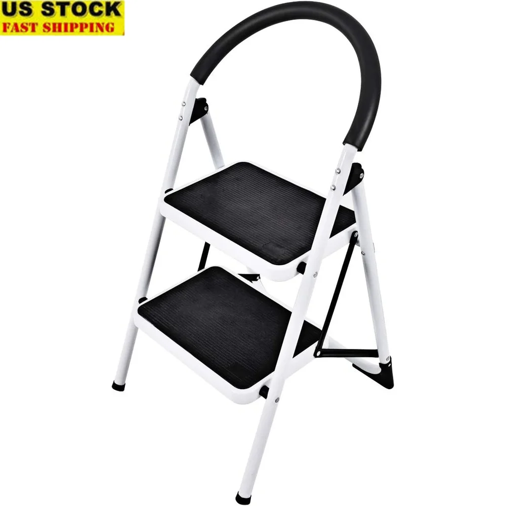 

Сверхмощная складная 2-ступенчатая лестница с рукояткой, противоскользящая платформа, прочная стальная конструкция, многоцелевое использование для дома и офиса, 330 фунтов