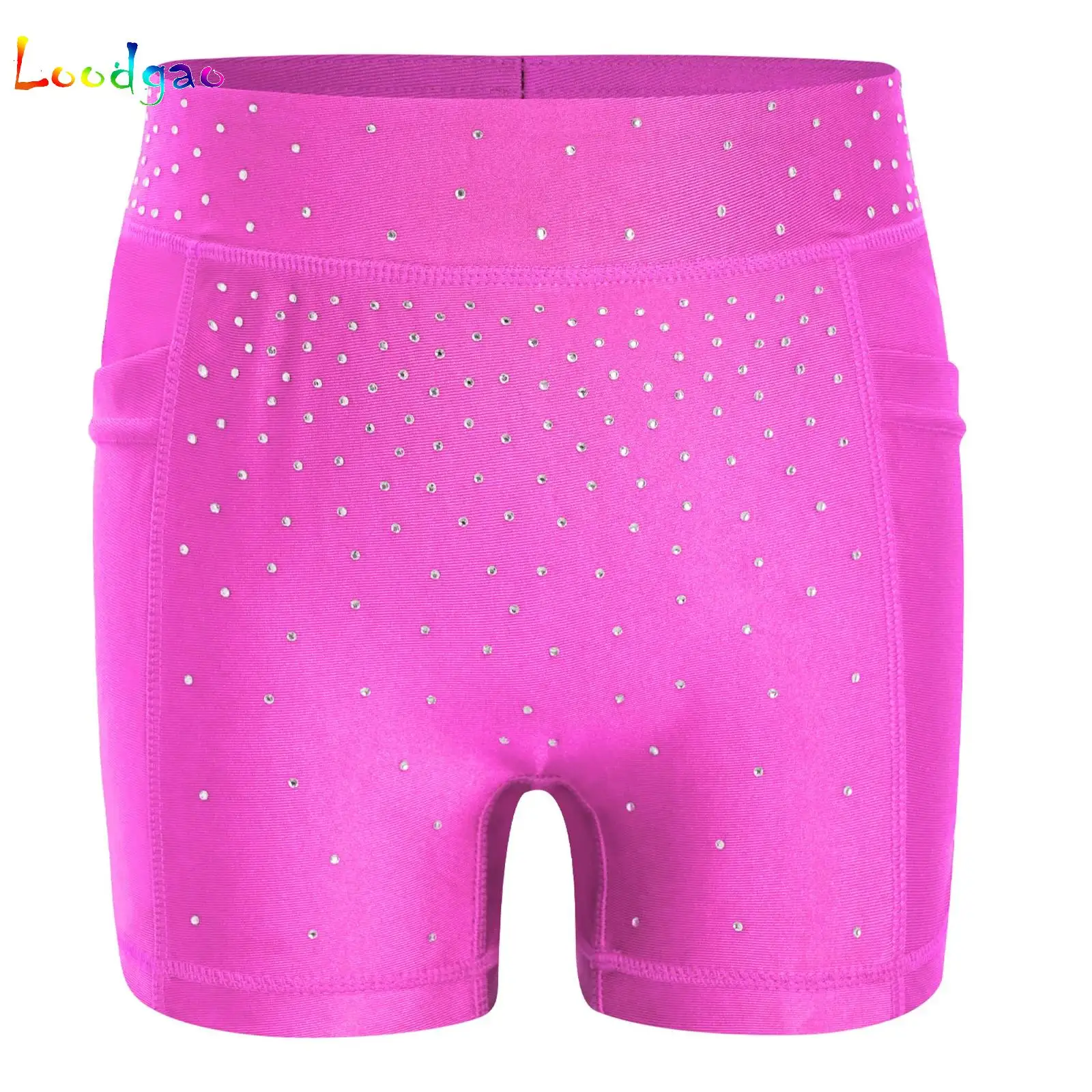 Kids Girls Gymnastics Dance Shorts Sparkling Shiny Rhinestone Stretchy Shorts for Figure Skating Dance Stage Performance Costume