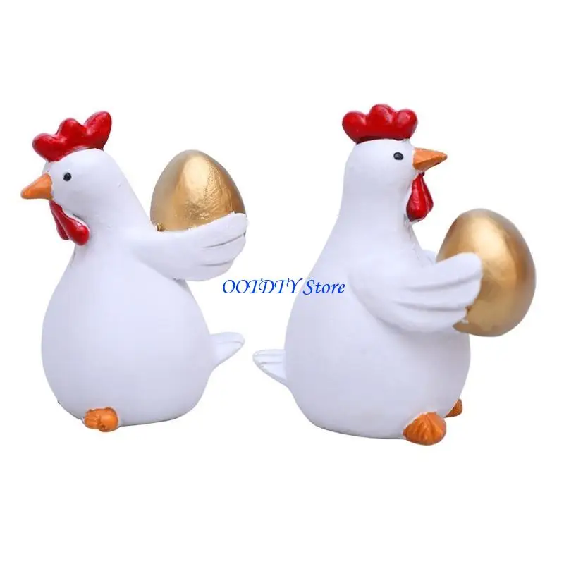 

367A 2Pcs Easters Chicken Hen Hugging Eggs Ornaments for Indoor and Outdoor Decors