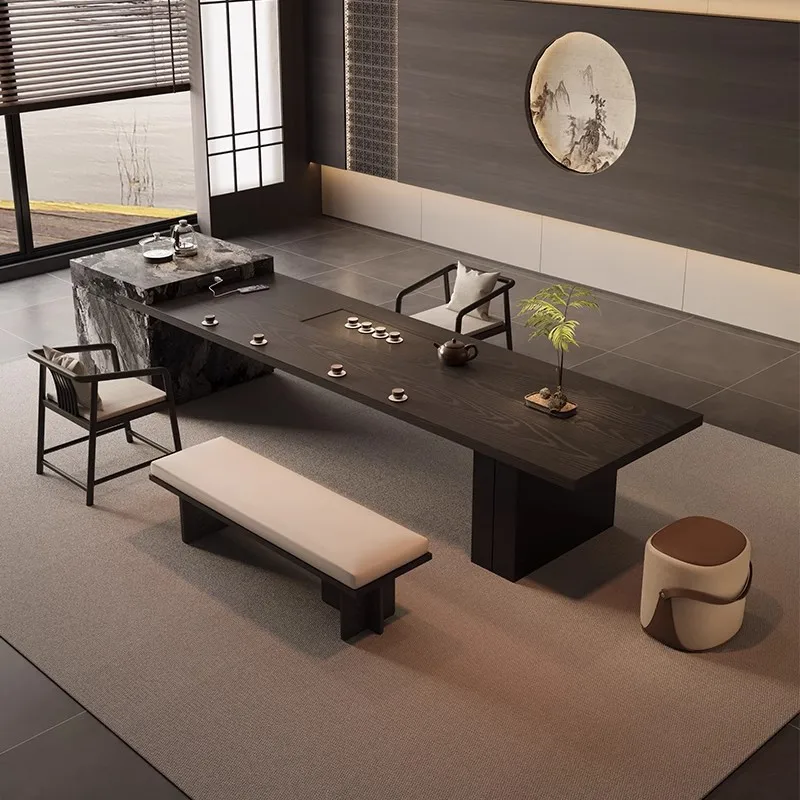 Shimadai solid wood integrated office reception tea table large board tea table light luxury modern high-end tea table and chair