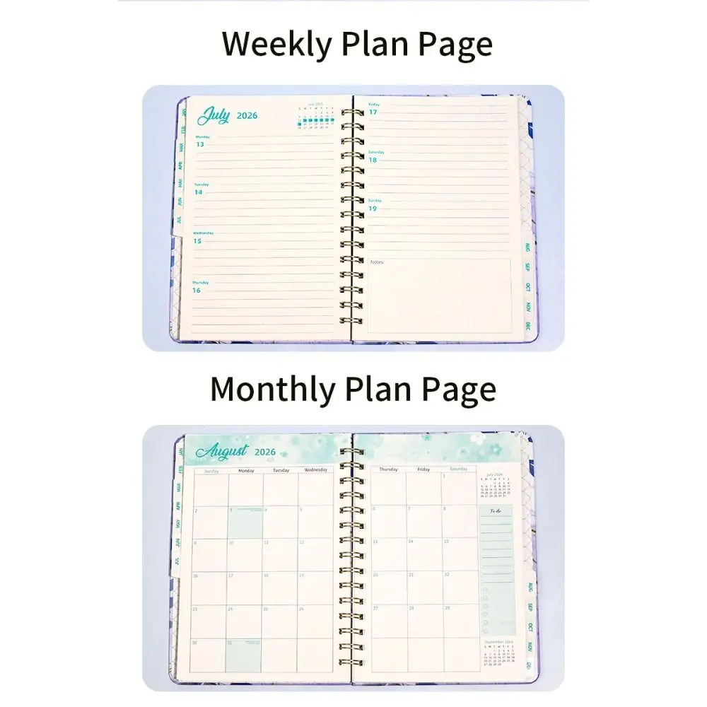 New A5 2026 Planner Weekly and Monthly Hard Shell Coil Notebook Exquisite Monthly Tabs Calendar 2026 for Students