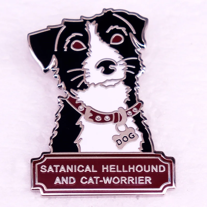 Satanical Hellhound and Cat-worrier Enamel Pin Good Omens Brooch Bookish Jewelry Gift