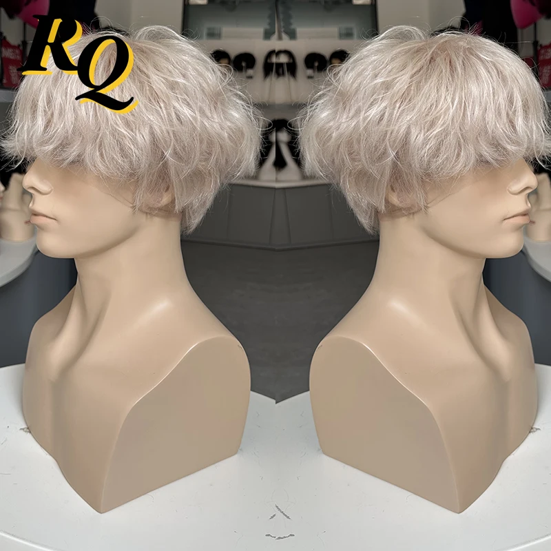 Pre Cut Sliver Grey Color Male Real Human Hair Wig Handsome Human Hair Toupee Hair System Replacement For Men Hairpieces Wigs