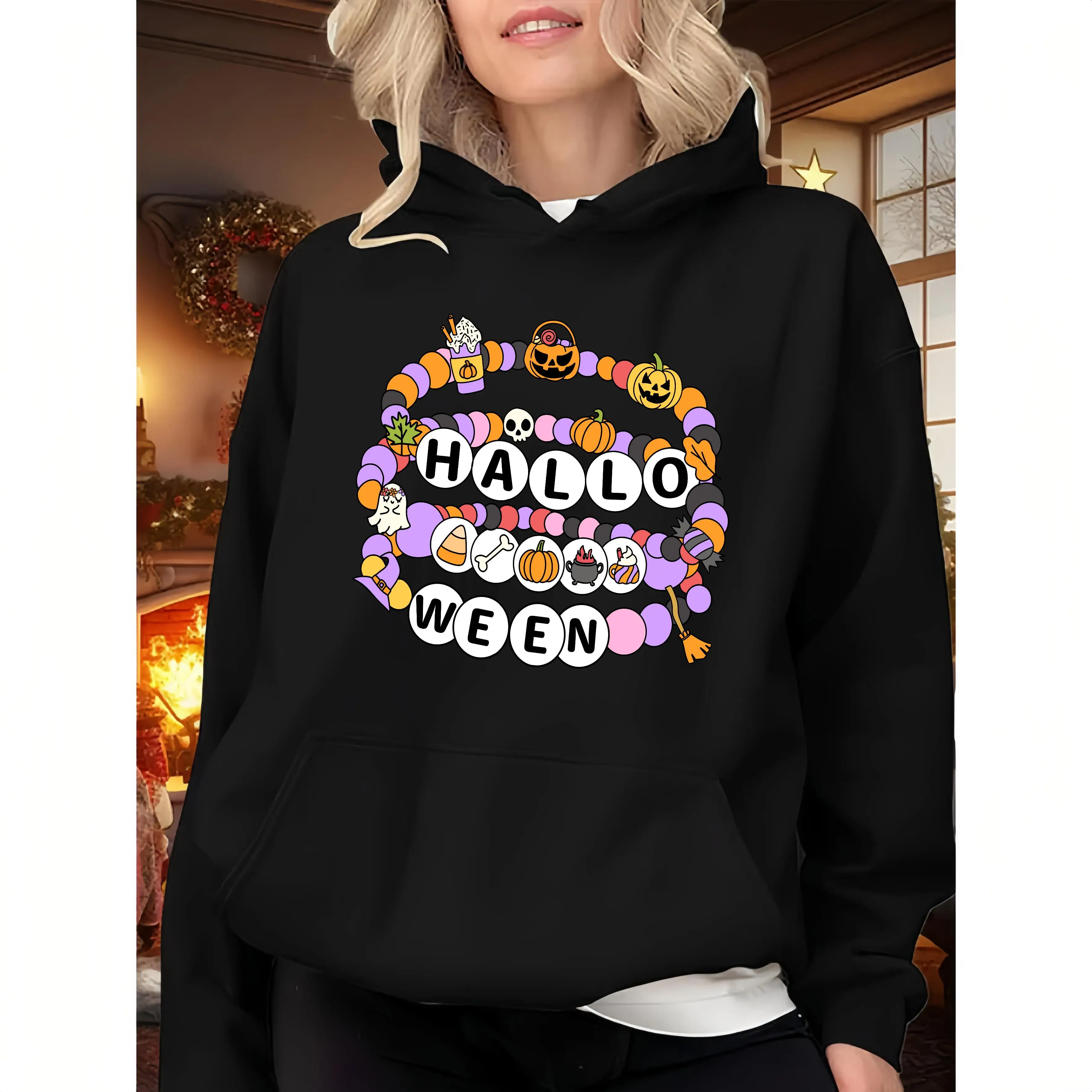 

"Halloween Graphic Hoodie Women Oversized Casual Sweatshirt Pumpkin Ghost Skull Graphic Tee Fun Fall Outfit Gift for Her"