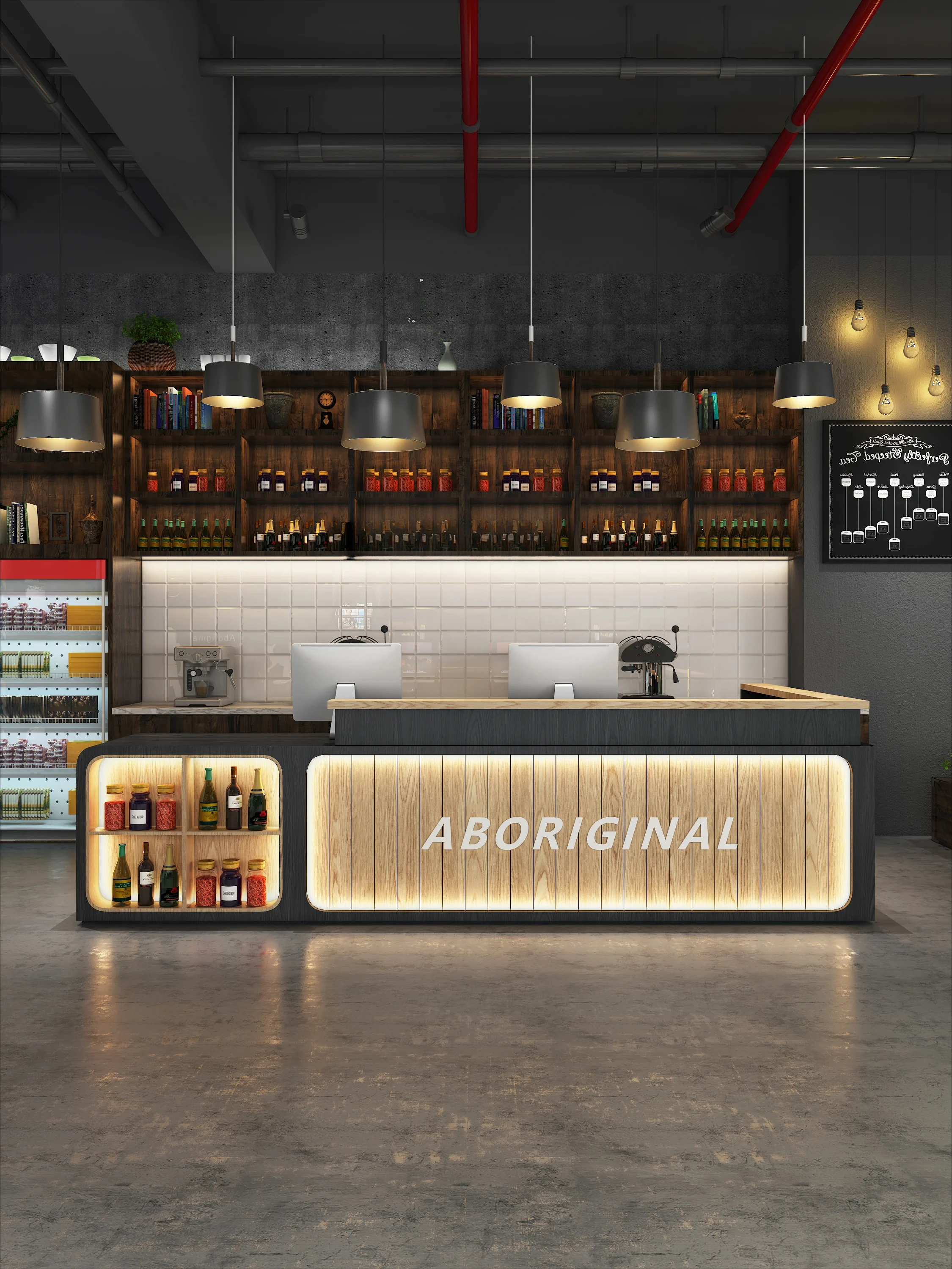 

Стойка кассира в индустриальном стиле ретро, магазин чая с молоком, бар, ресторан, стойка регистрации, L-образный уголок