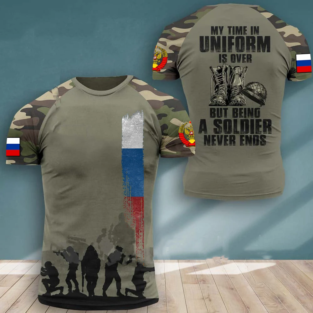 Camisetas con estampado 3D de bandera rusa Vintage para hombre, ropa de calle de veterano de Rusia, camiseta suelta de manga corta con cuello