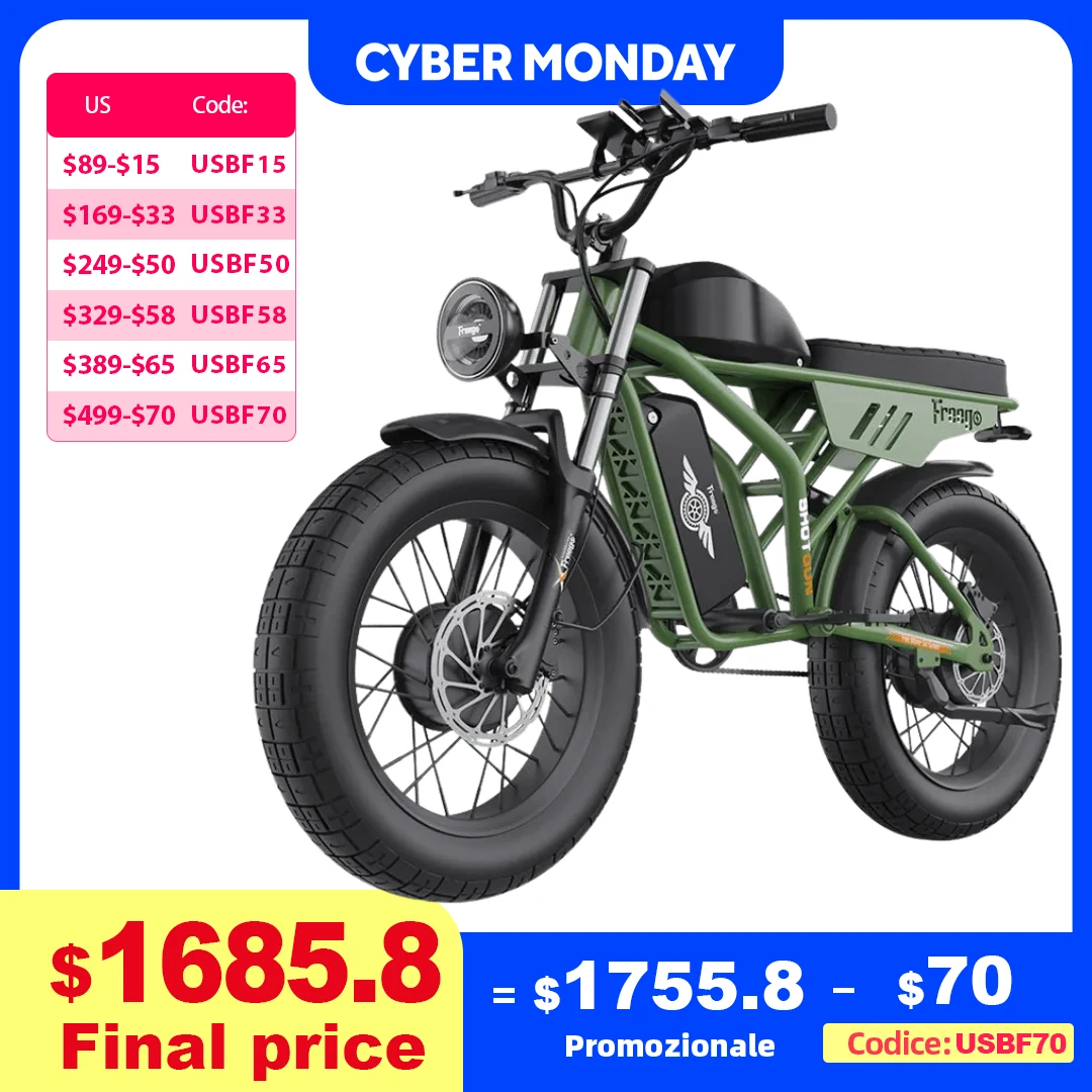 

Freego F3 Pro Electric bicycle 2000W Dual Motor 60AH lithium battery e-bike adult Mountain Off road city commuting Electric Bike
