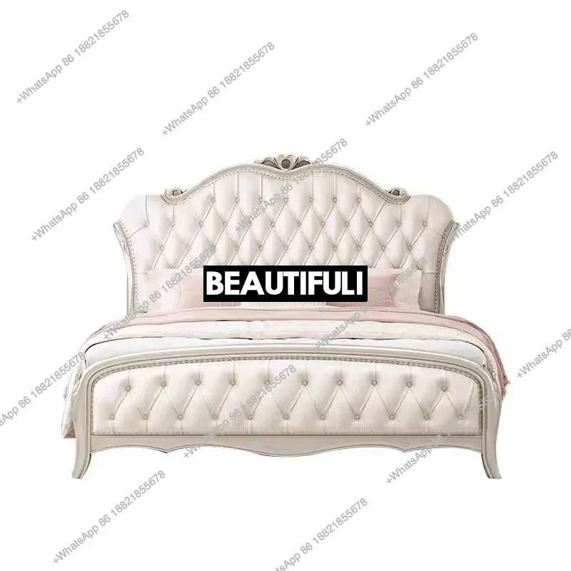 American light luxury master bedroom solid wood bed modern simple double bed soft bag