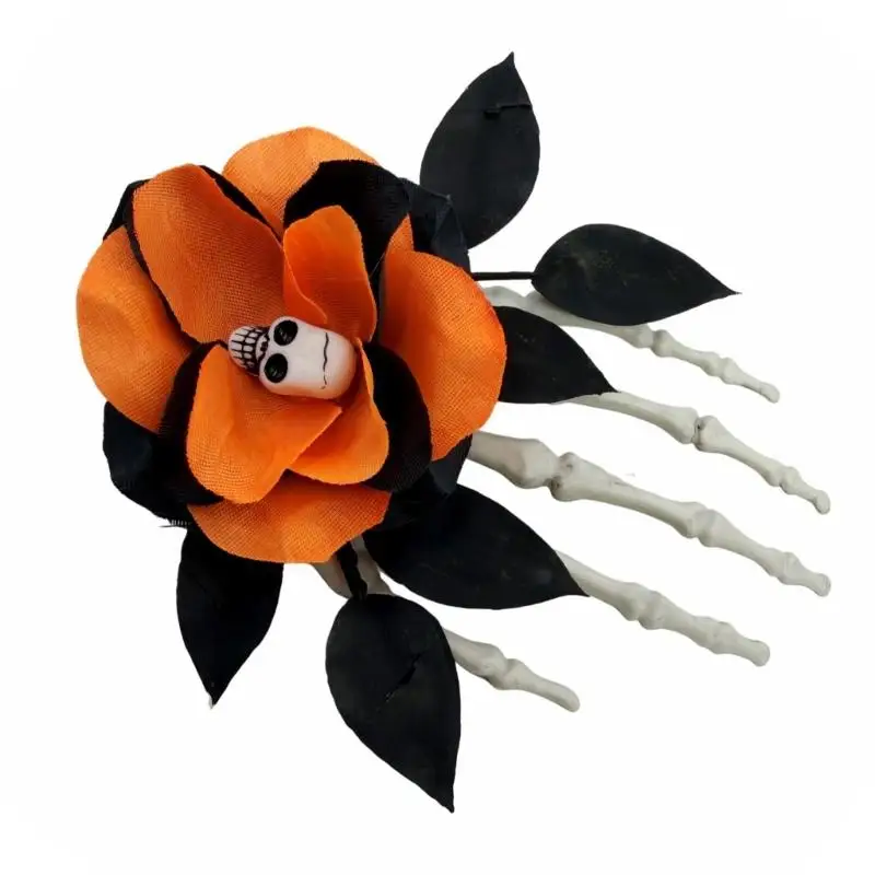 31BB Halloween Hairpin Flower Hair Barrette with Skeleton Hand Costume Clip for Spooky Party Looks and Theme Photo Use