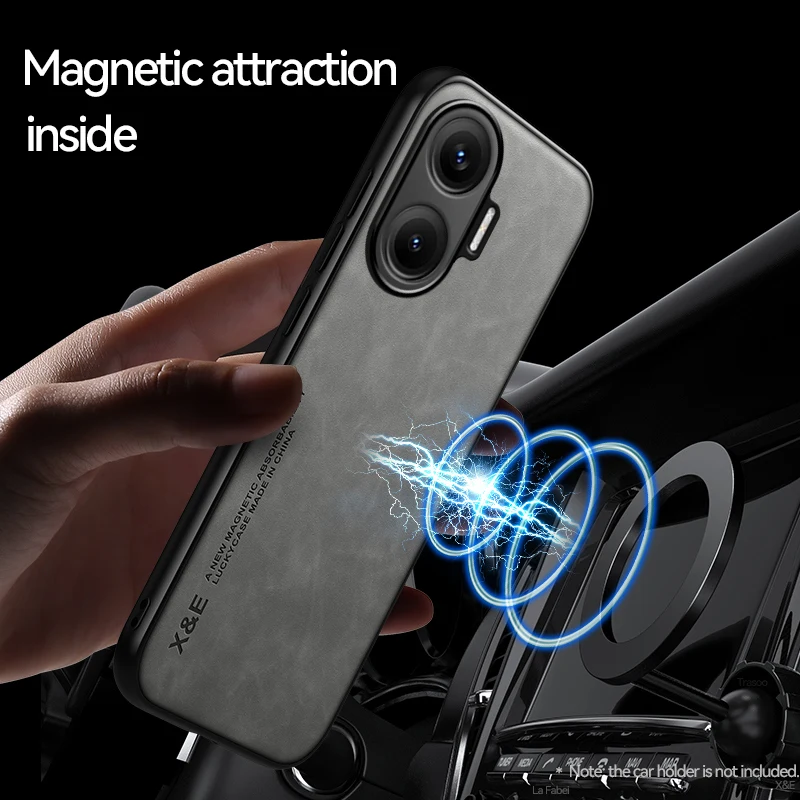 Capa de couro de camurça magnética para Xiaomi Poco F7 PocoF7 5G à prova de choque fosco silicone capa macia