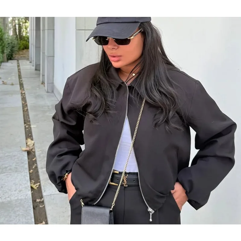 

Повседневные стильные женские куртки-бомберы с длинными рукавами, на молнии, с карманами, короткие пальто, модная осенняя женская верхняя одежда